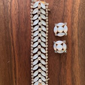 VTG Faux  Moonstone and Rhinestone Earrings/Bracelet Set,  1950 - 60